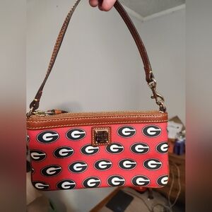 Dooney & Bourke Red and Brown Logo Wristlet
